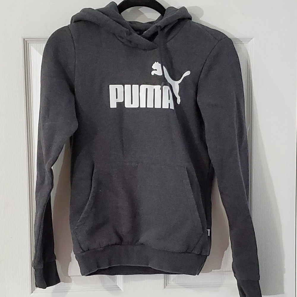 Puma Gray Hoodie With Logo and Kangaroo Pocket
